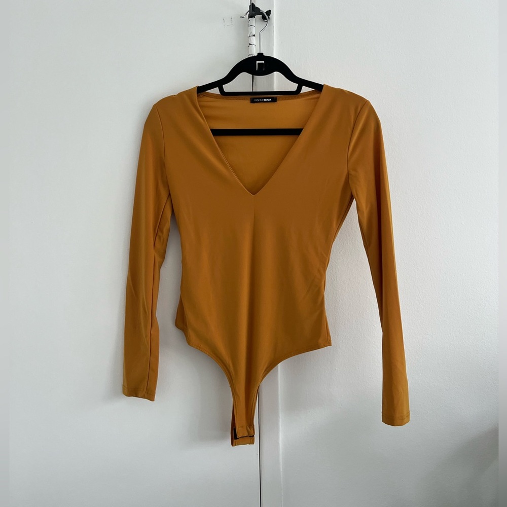 Mustard V-Neck Long Sleeve Bodysuit